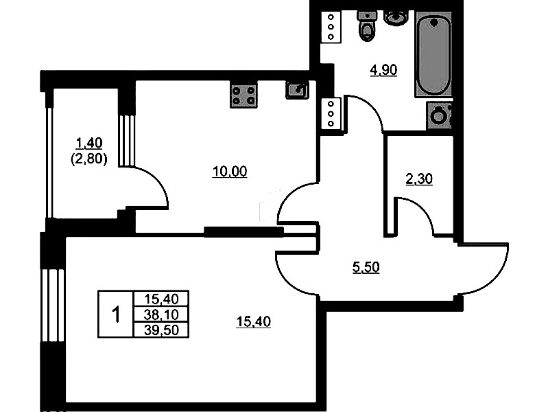 1-комнатная квартира 39.5 м², 11/13 эт., ЖК «Тайм Сквер»